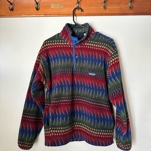 Vintage Patagonia Fleece Pullover - Red, Blue, Green Aztec Pattern